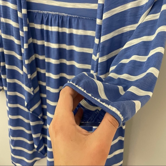 New Directions Blue & White Striped Open Cardigan with 3/4 Length Sleeves - Picture 6 of 8